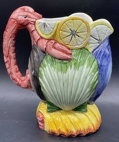 Vntg Hand Painted Italian Majolica Ceramic Pitcher