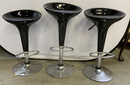 Set 3 Contemporary Swivel Barstools Black