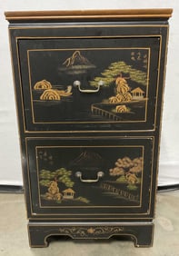 Asian Chinoiserie Wooden File Cabinet