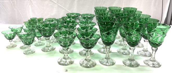 Set 46 Assorted Bohemian Glass Stemware Green