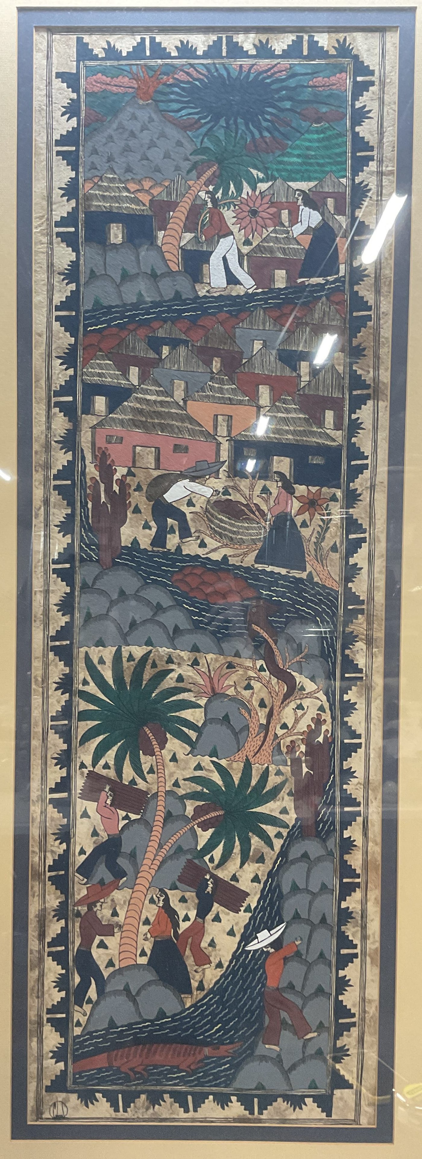 Sgnd Mexican Village Scene Folk Art Painting 56+in (1 of 7)