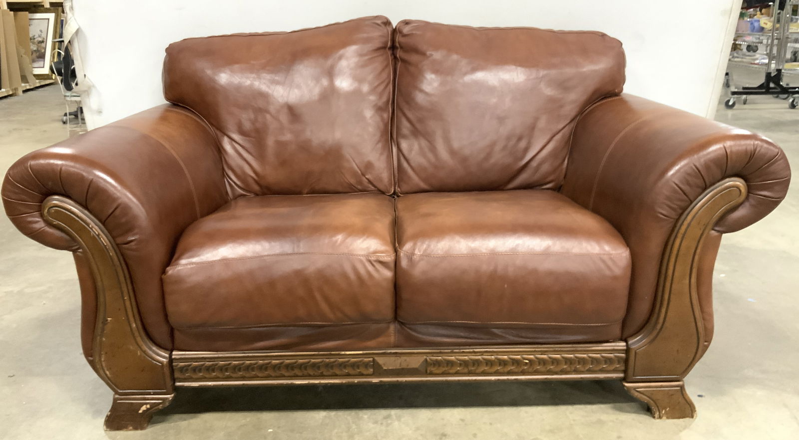 Vintage Leather Sofa W Wooden Frame (1 of 9)