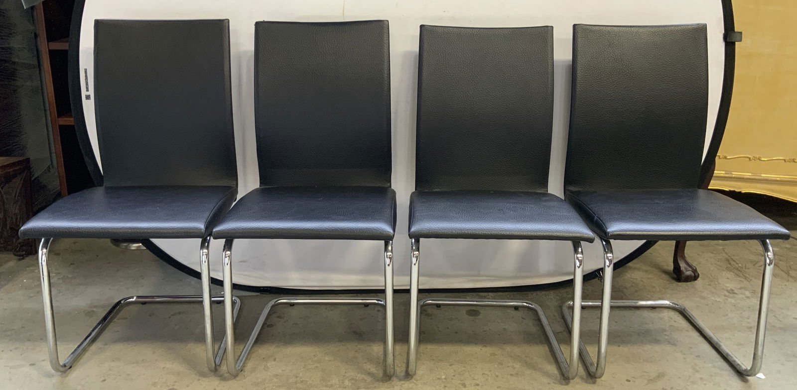 MCM Set 4 Pebbled Leather & Chrome Side Chairs (1 of 8)
