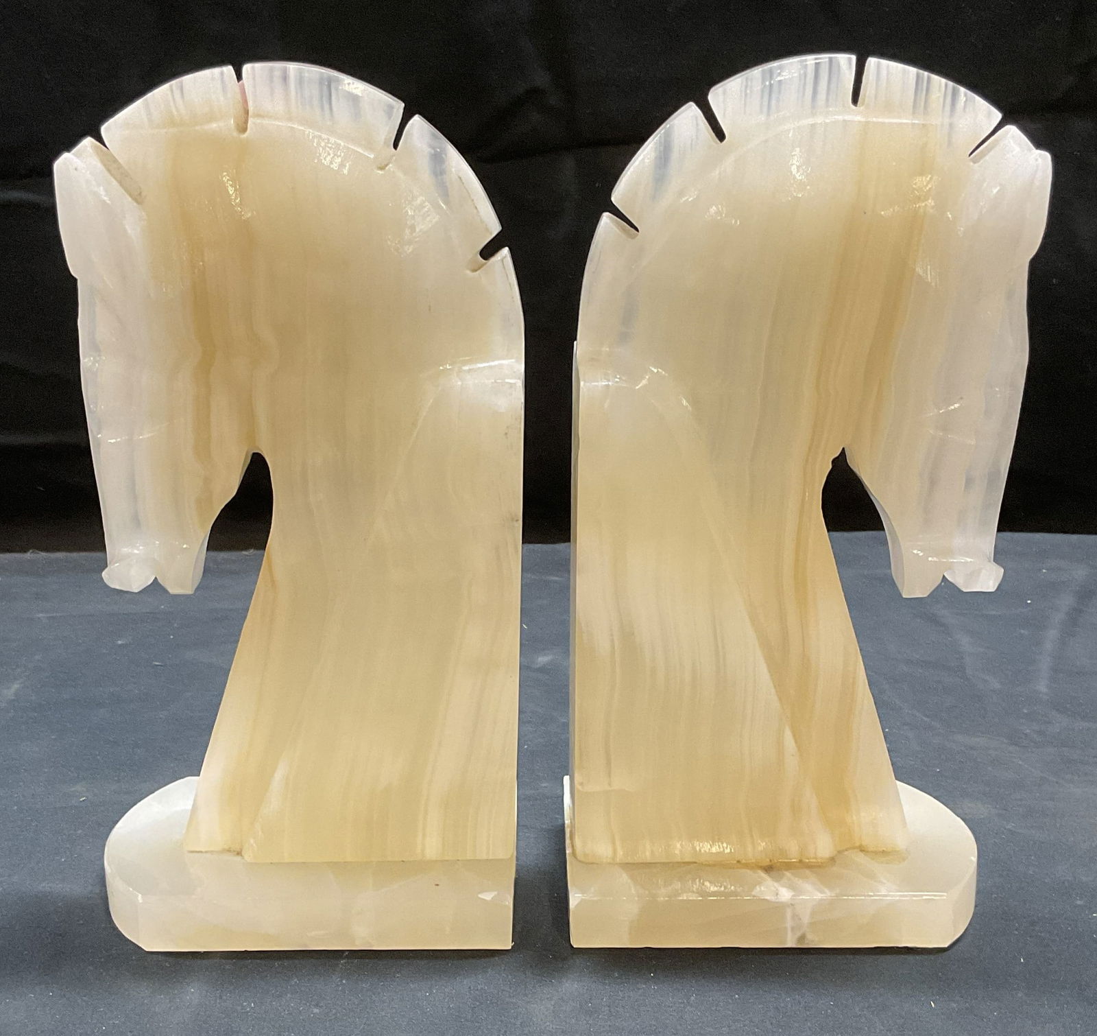Pair MCM Carved White Onyx Horse Head Bookends (1 of 6)