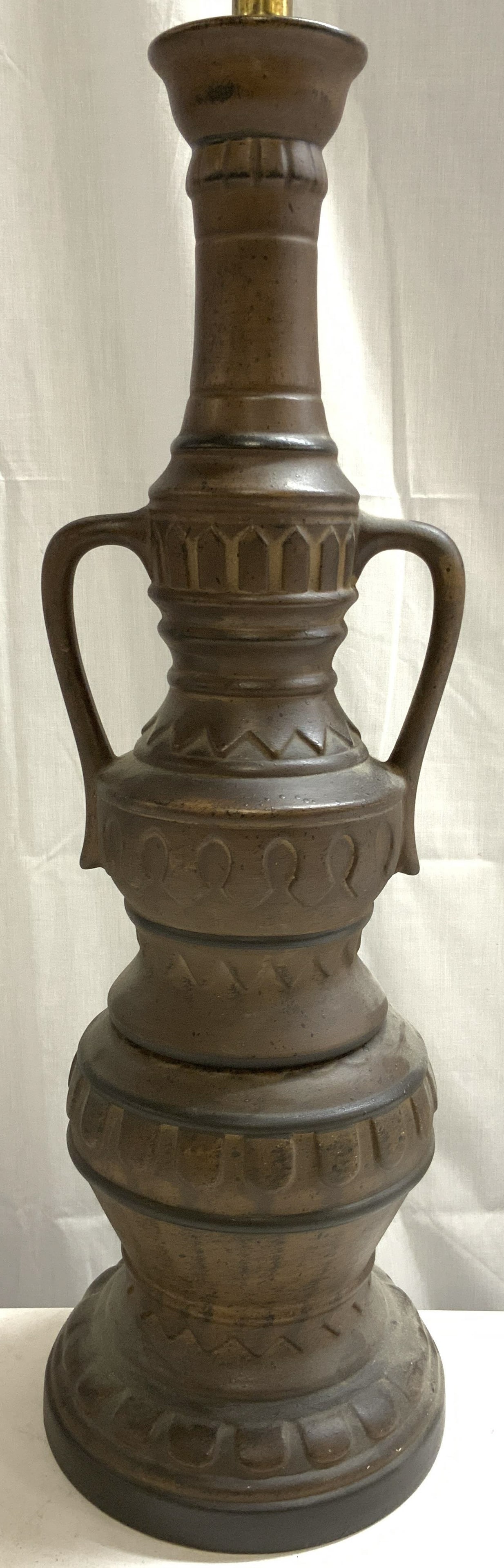 Vintage Metal Table Lamp W Handles Brown (1 of 8)