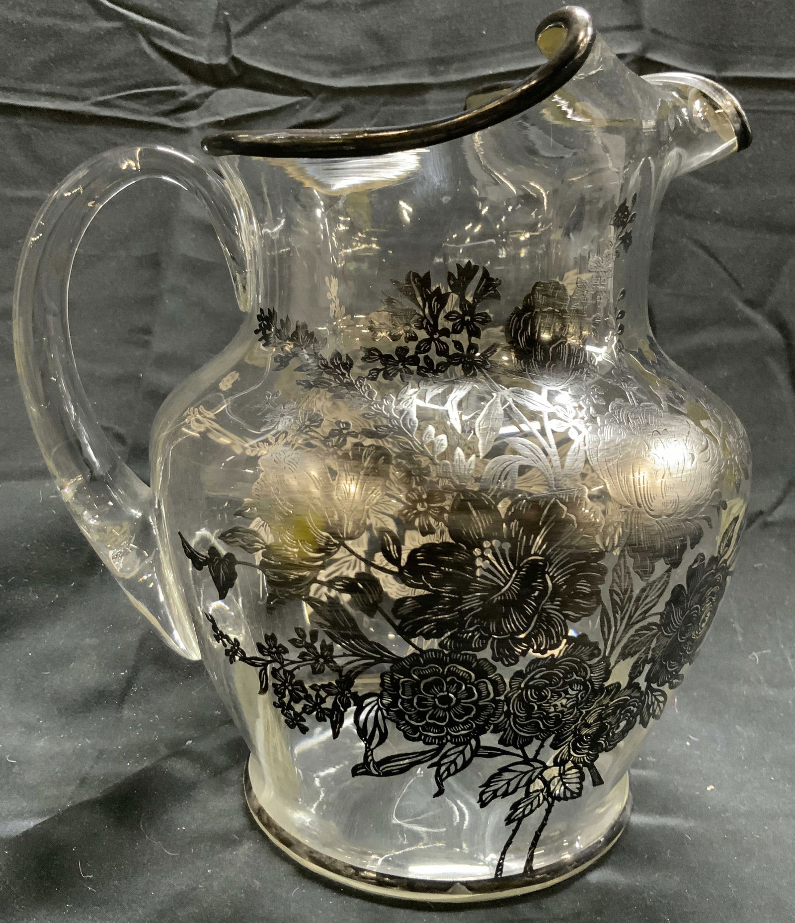 Sterling Silver Overlay Art Glass Pitcher (1 of 8)