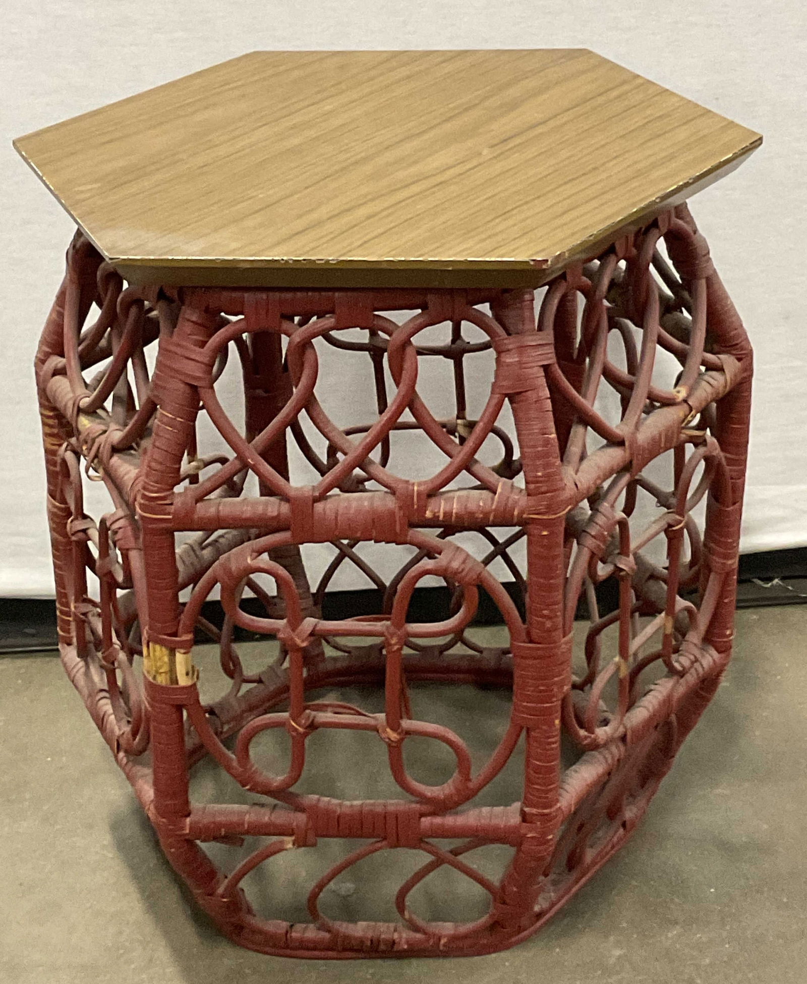 Vintage Chinoiserie Rattan Drum Form Side Table (1 of 8)