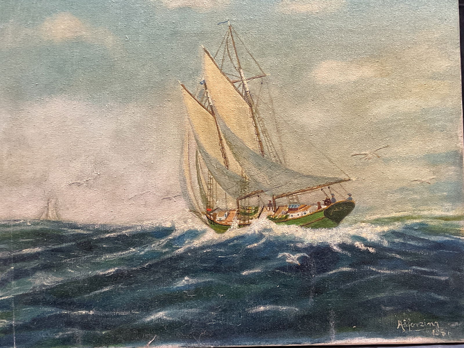 Signed Seascape Sailboat Oil Painting 1966 (1 of 7)
