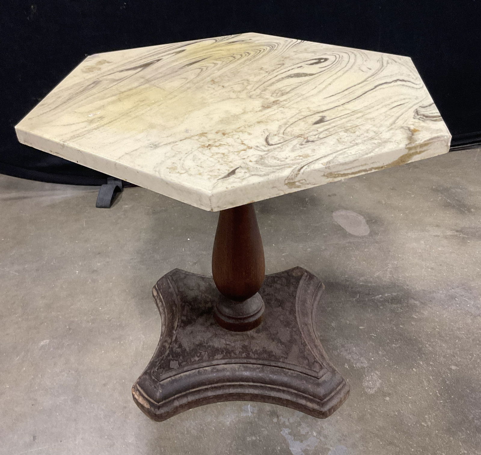 Vintage Hexagonal Marble Top Wood Base Side Table (1 of 9)