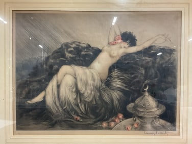 Signed Louis Icart Reclining Nude Etching