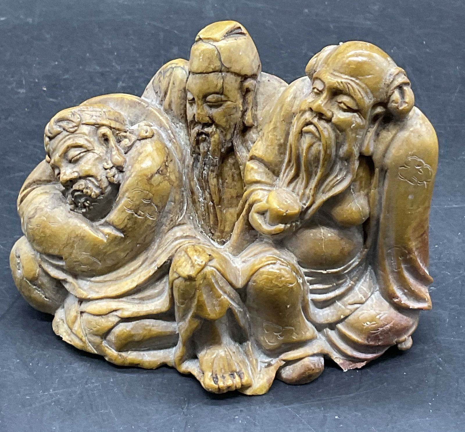 Asian Three Wise Men Carved Stone Figural (1 of 10)