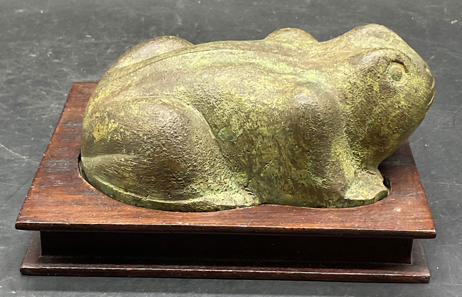 Vintage Bronze Frog Figural W/ Wooden Stand (1 of 8)