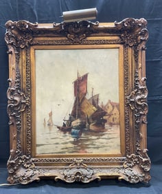 Paul Jean Clays European Harbor Scene Oil Painting
