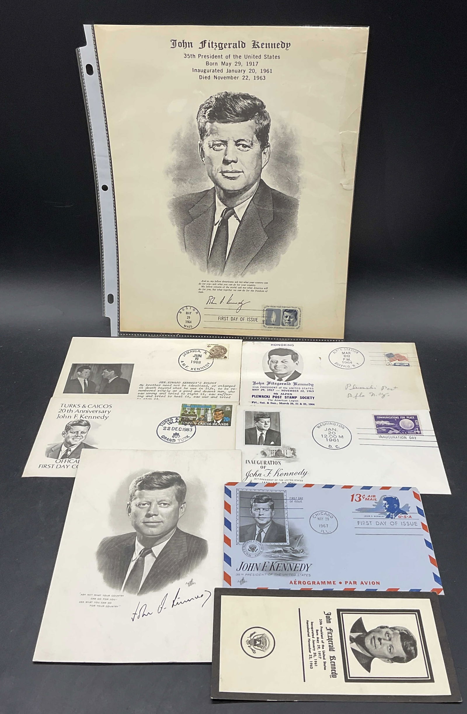 Grp Vintage JFK Ephemera, First Issue Stamps + (1 of 10)