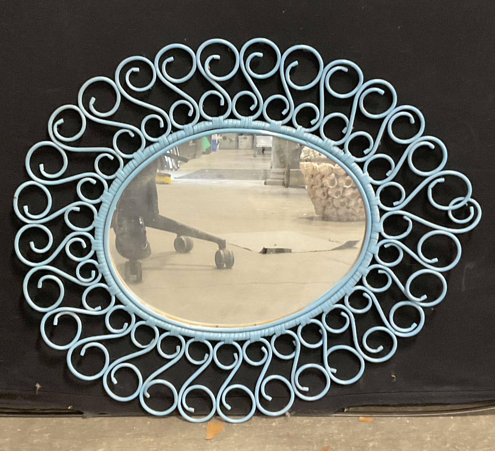 Vintage Blue Rattan Wall Mirror (1 of 9)