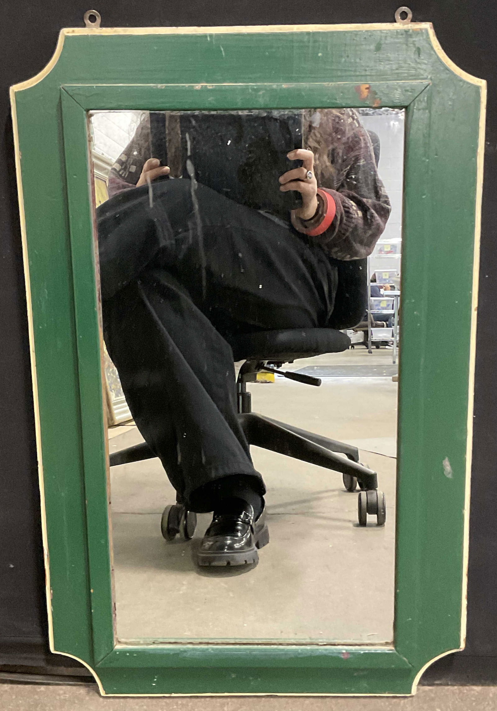 Vintage Hand Painted Green Wooden Wall Mirror (1 of 7)