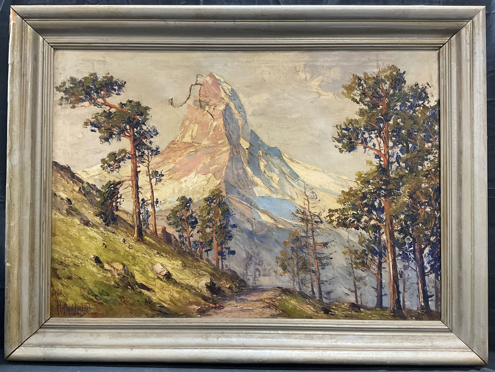 Signed Matterhorn Mountain Oil Painting (1 of 7)