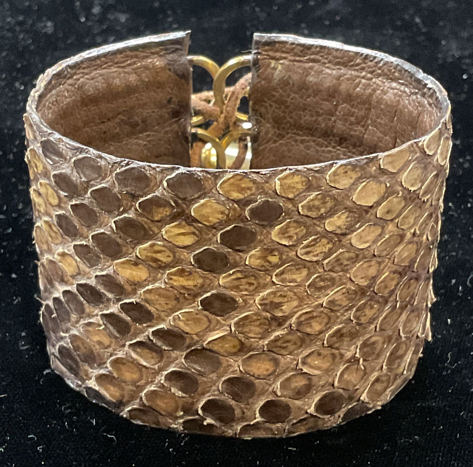Vtg Brown Snakeskin Leather Cuff Bracelet (1 of 6)