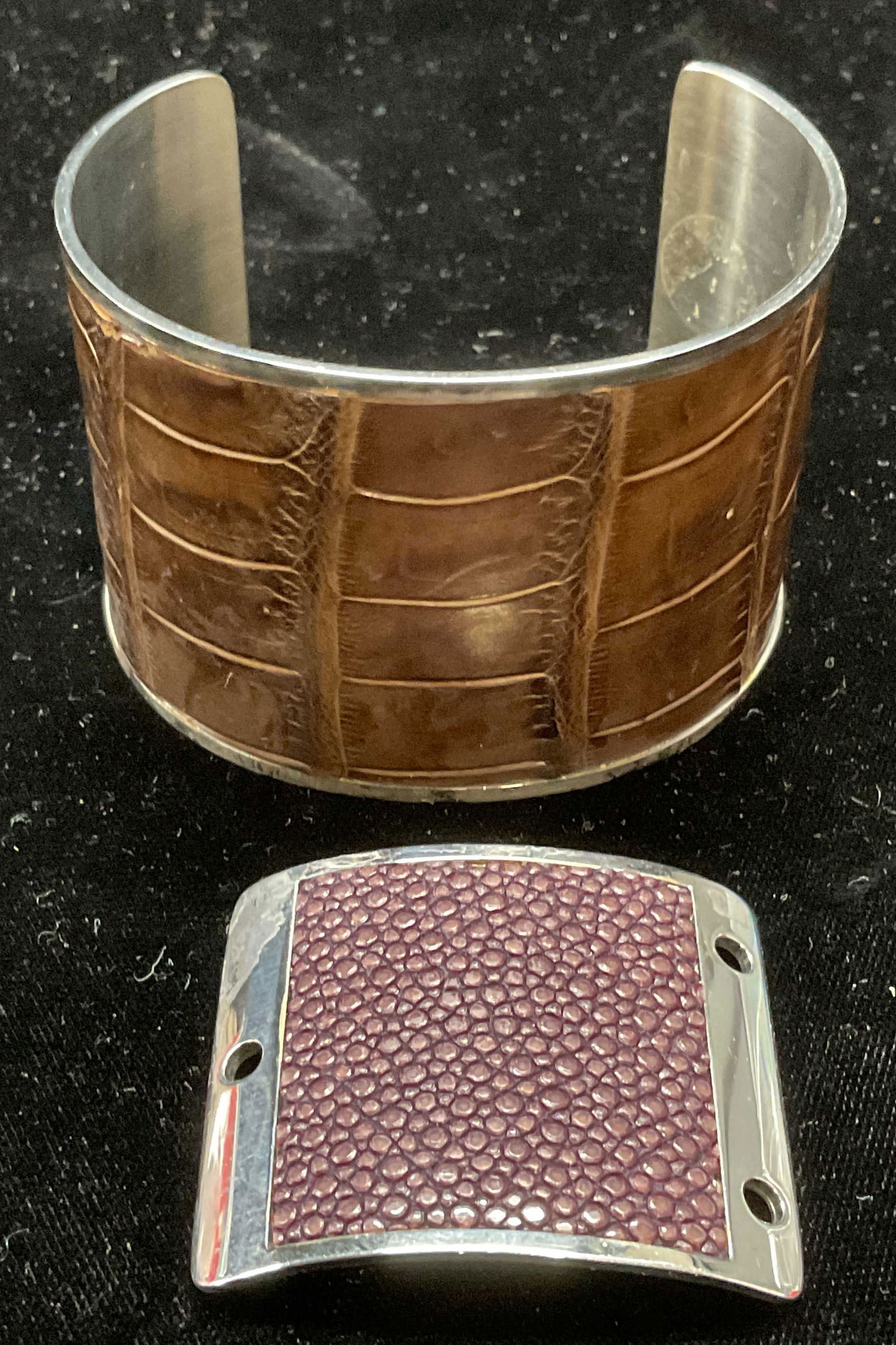 Brown Reptile Leather Shagreen Cuff Bracelet (1 of 6)
