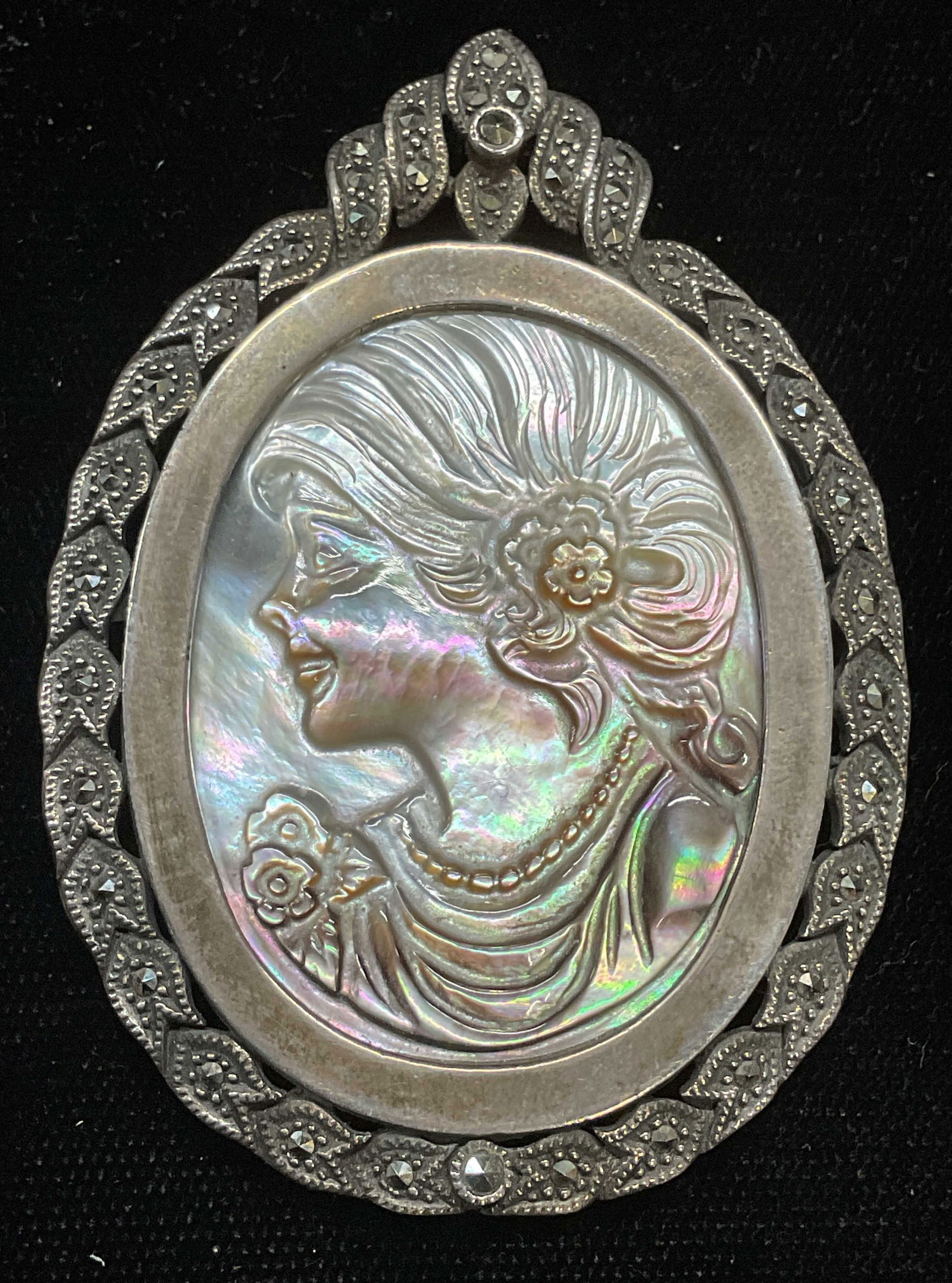 Vtg Sterling Silver Carved Shell Cameo Brooch (1 of 7)