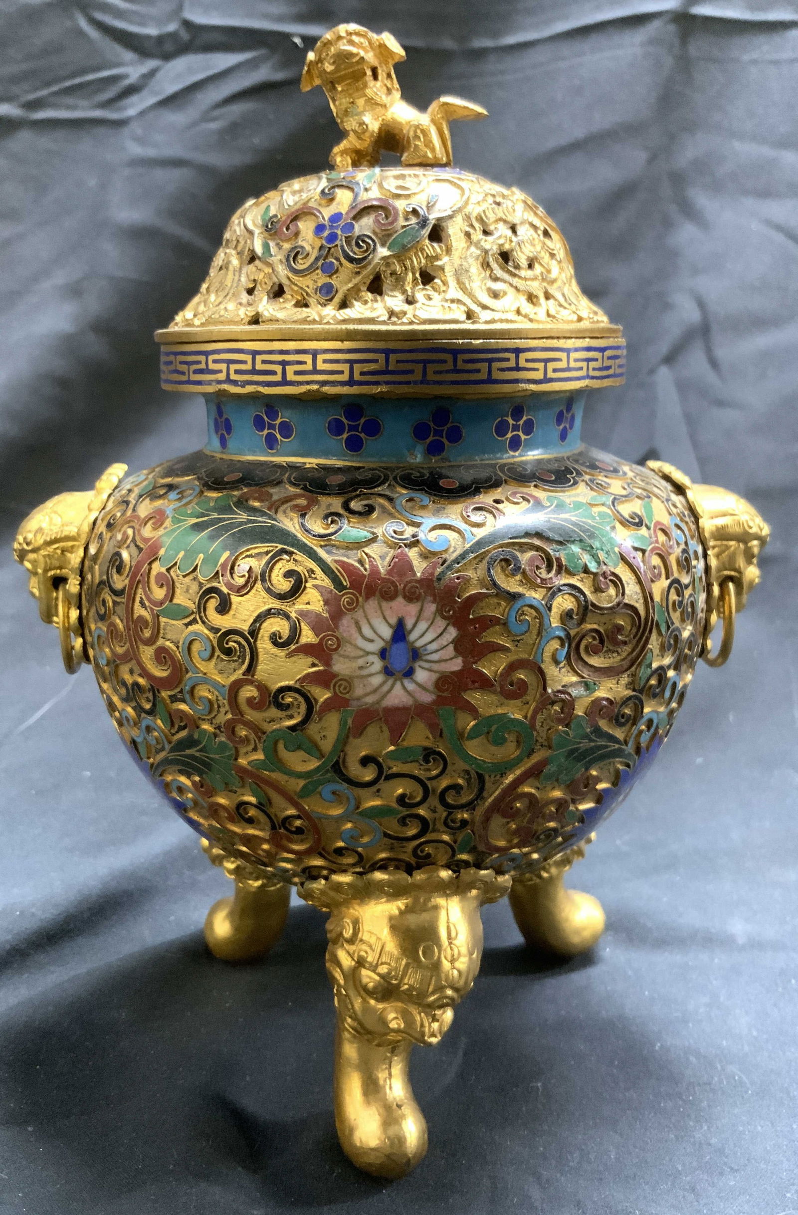Vntg Asian Cloisonne Incense Burner W Lid & Feet (1 of 9)