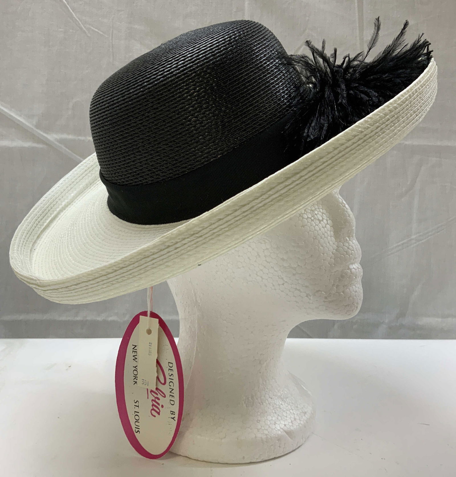 Vintage Sylvia Woven Straw Hat w Feathers NWT (1 of 8)