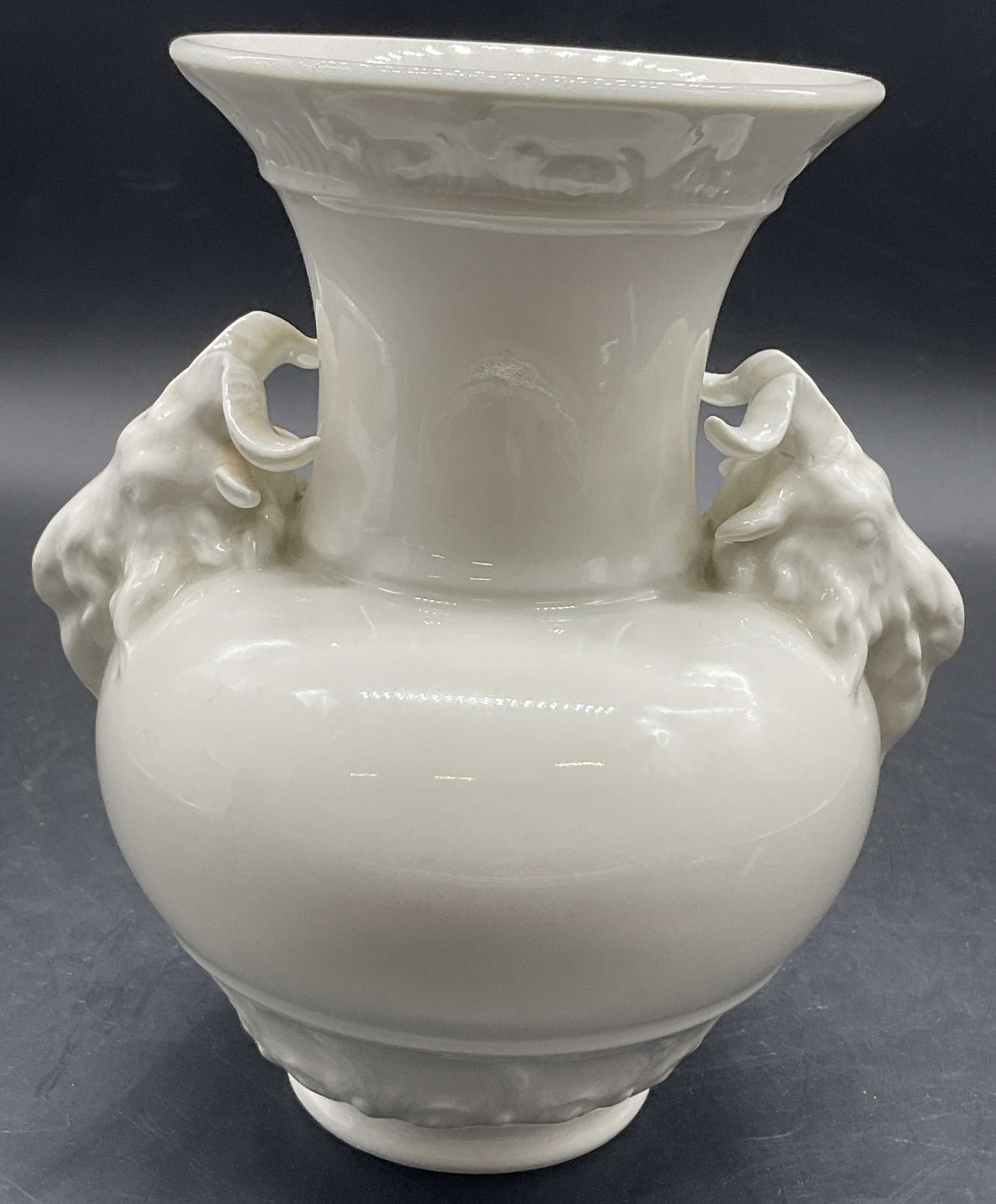 Vintage KPM White Porcelain Ram Heads Vase (1 of 9)