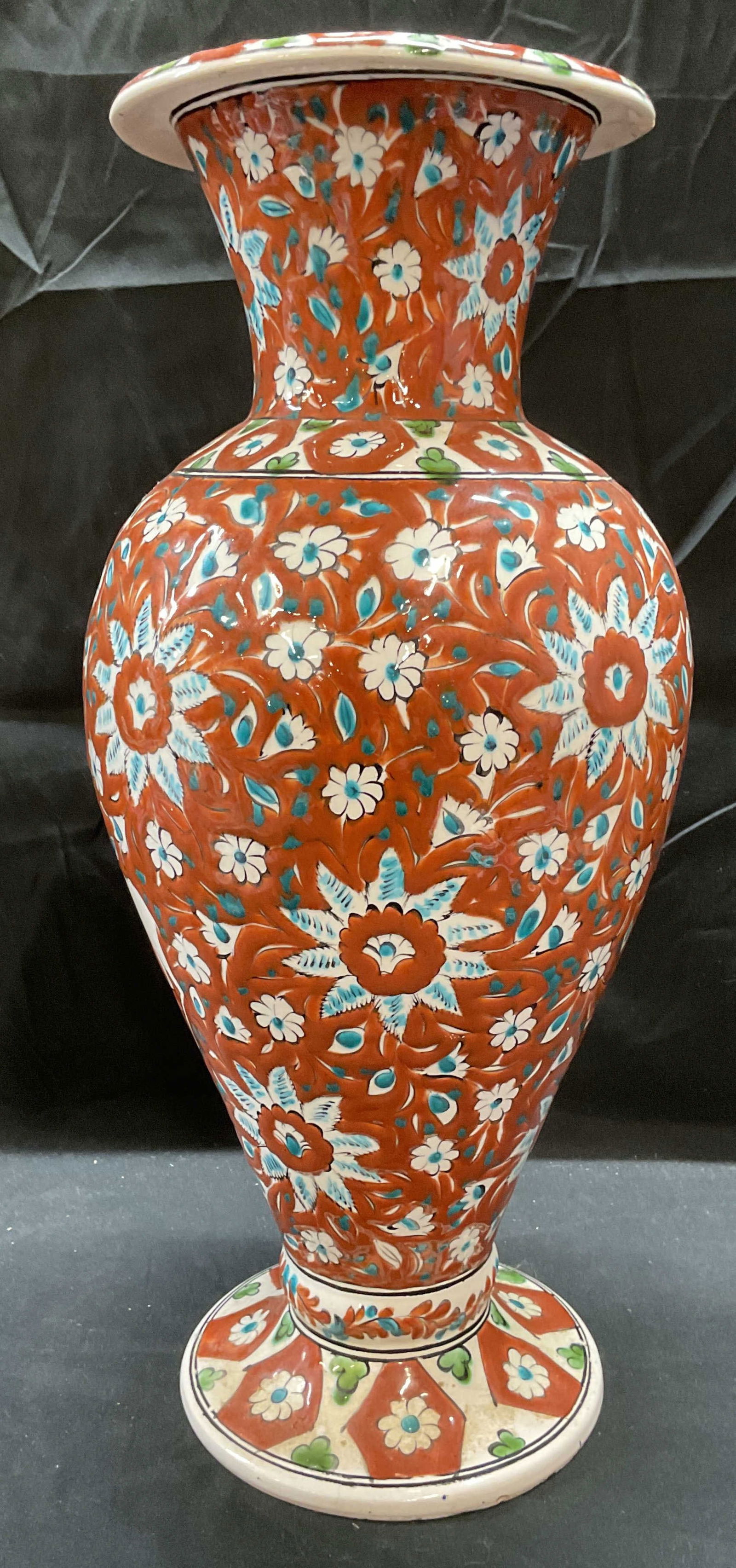 Icaros Pottery Red & White Floral Vase, Greece (1 of 7)