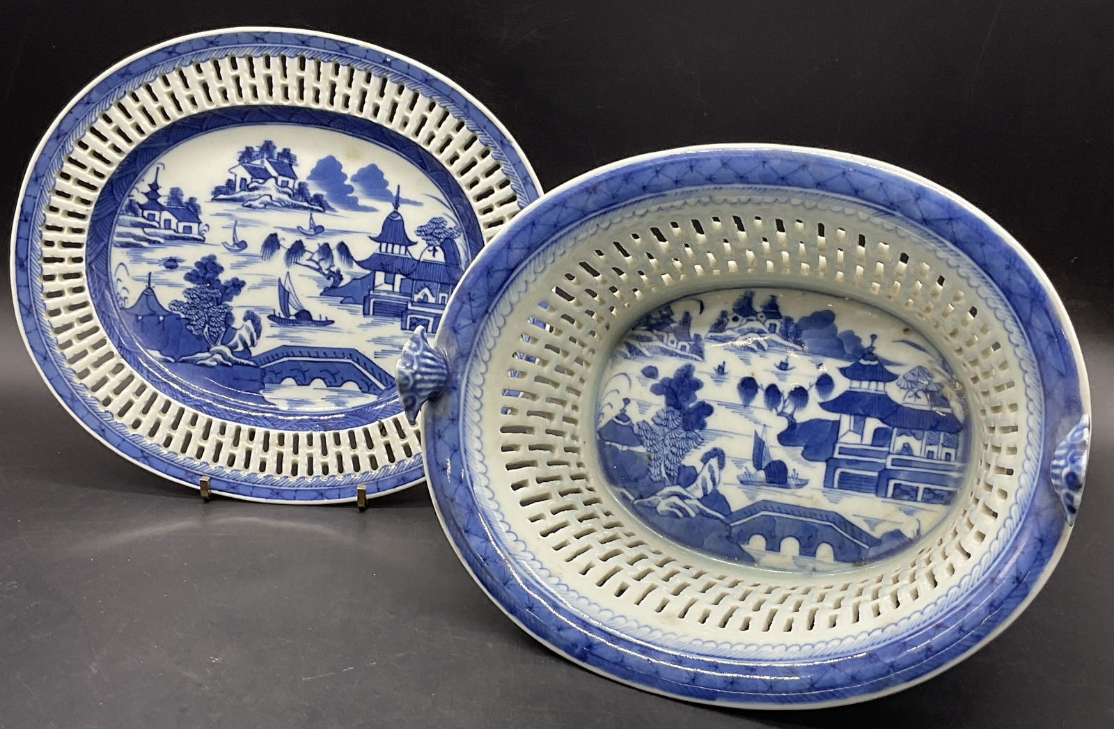 Set Asian Porcelain Reticulated Basket & Plate (1 of 7)