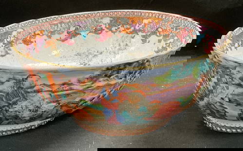 Antique Chinese Porcelain Figural Bowl: Antique Chinese porcelain bowl. Hand painted decoration with alternating figural and floral panels. Measures approx 10 x 4.25 inches. Some wear including scratching and residue. Antiques, antique Chin