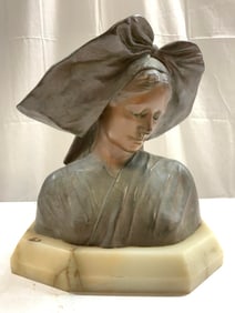 LOUIS ALINE LOUTH BOSSERT Brnz Fem Bust on Marble