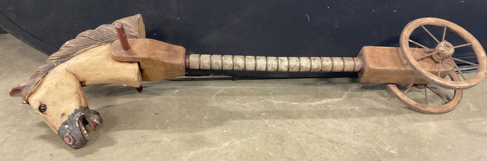 Antq Handmade Carved Wood & Painted Horse Toy 40in (1 of 11)