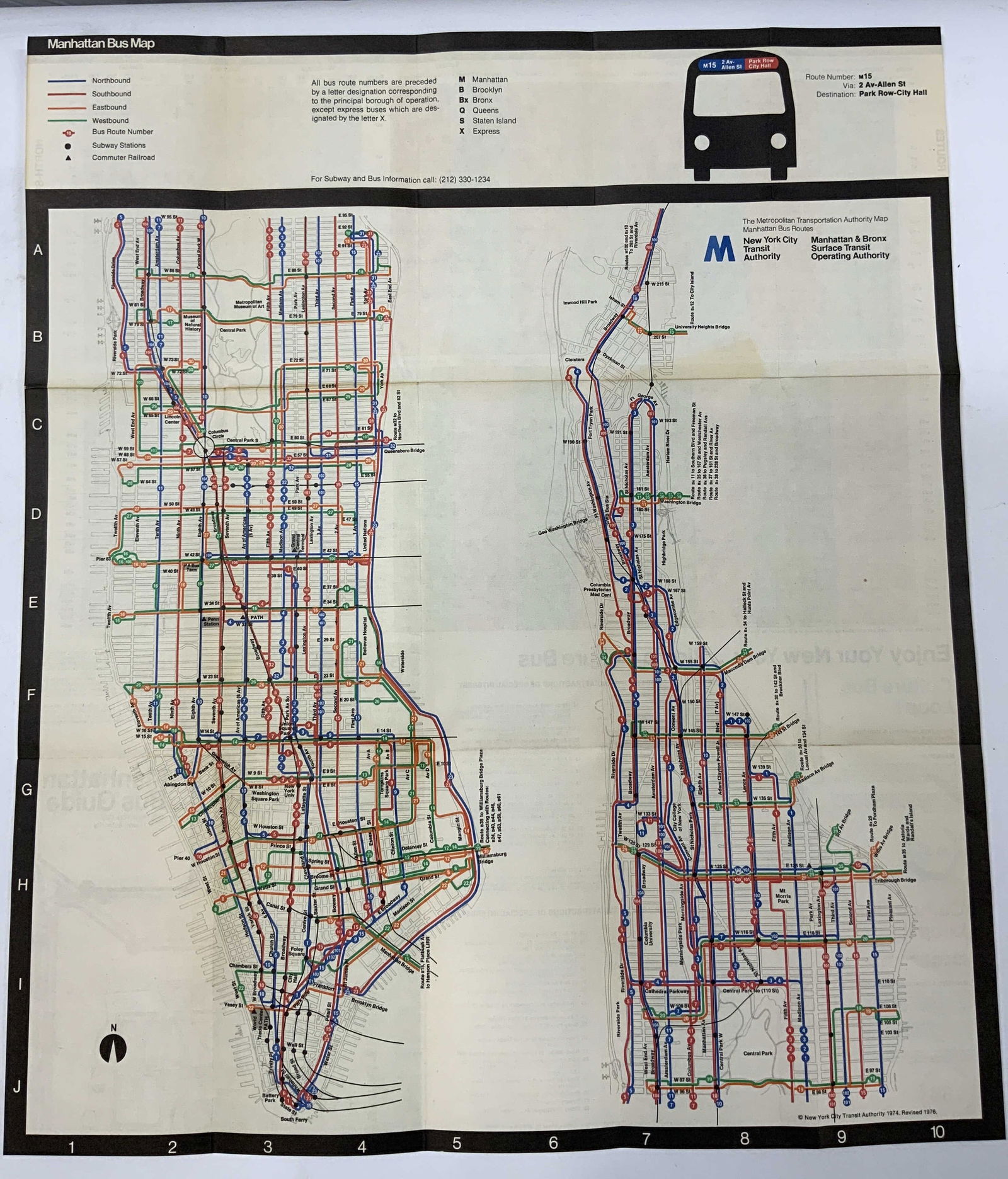 1976 NYC Transit Authority Manhattan Bus Map (1 of 12)