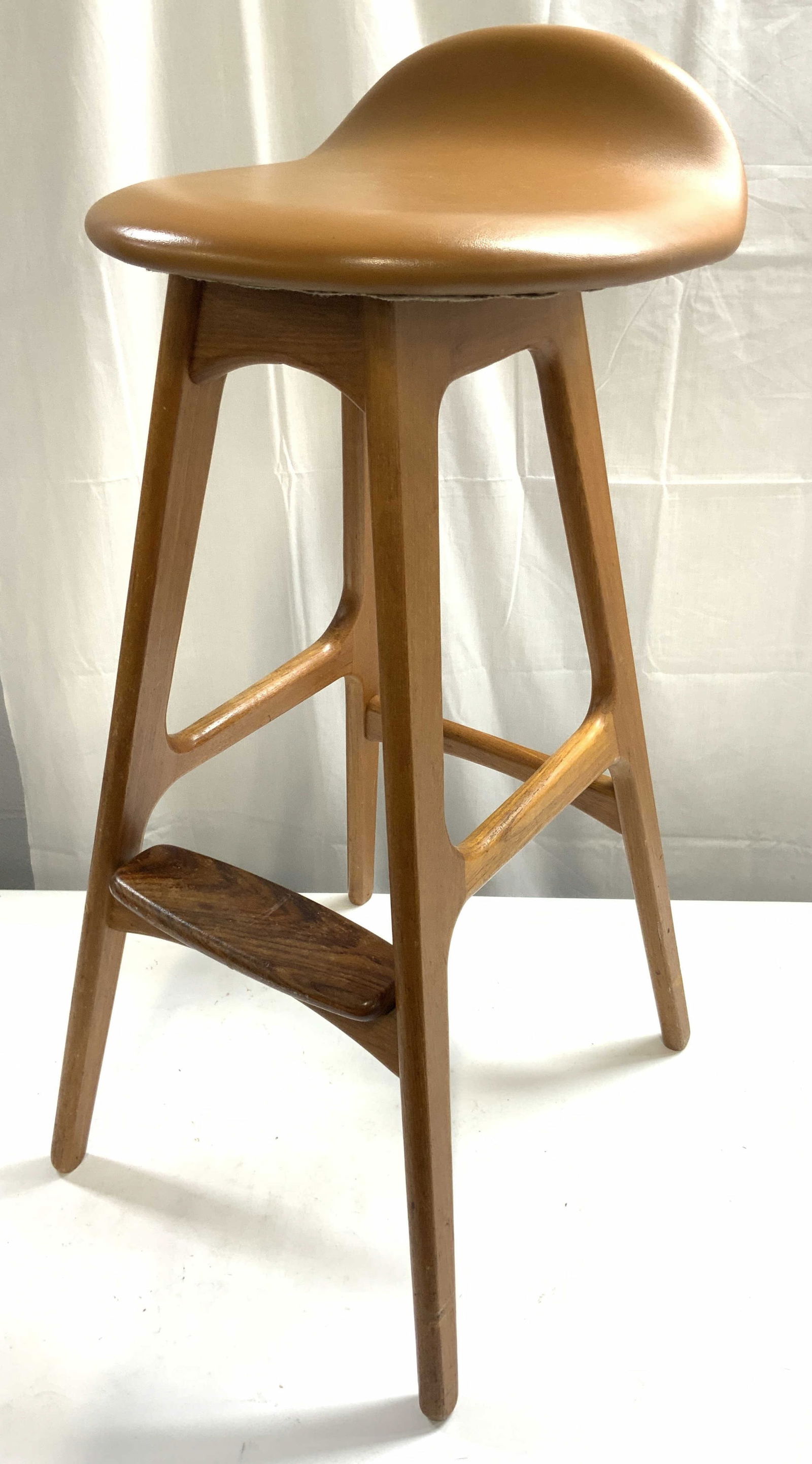 OD MOBLER MCM Wood Barstool W Leather Seat (1 of 9)