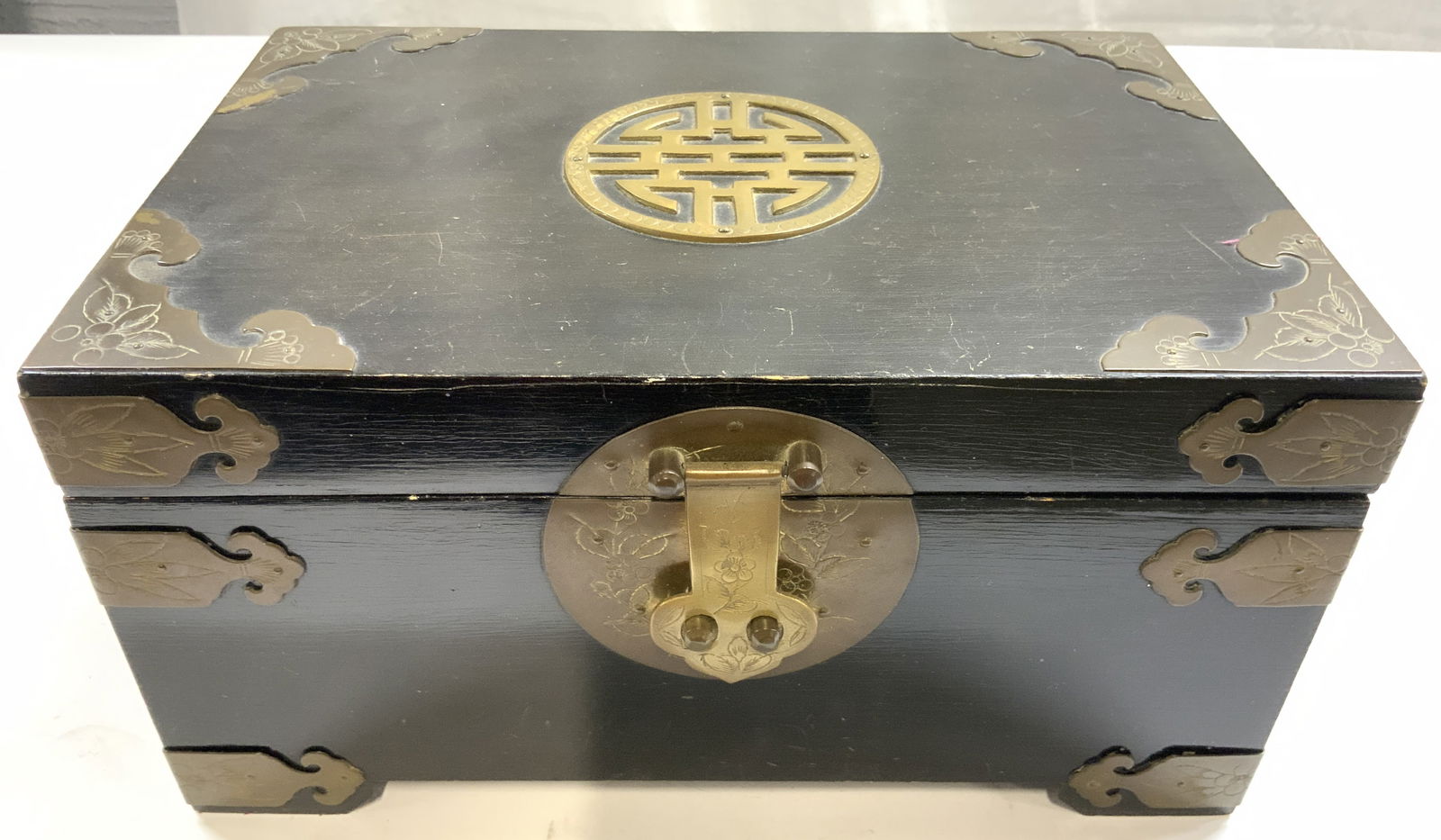 Asian Blk Lacquered Jewelry Chest W Brass Accents (1 of 10)