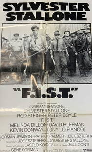 Sylvester Stallone F.I.S.T 1978 Film Poster 40.8in: Sylvester Stallone F.I.S.T 1978 Film Poster Poster from the 1978 film, F.I.S.T starring Sylvester Stallone. Featuring a black & white image of a group of men. Title of the film is in bold letters. Pos
