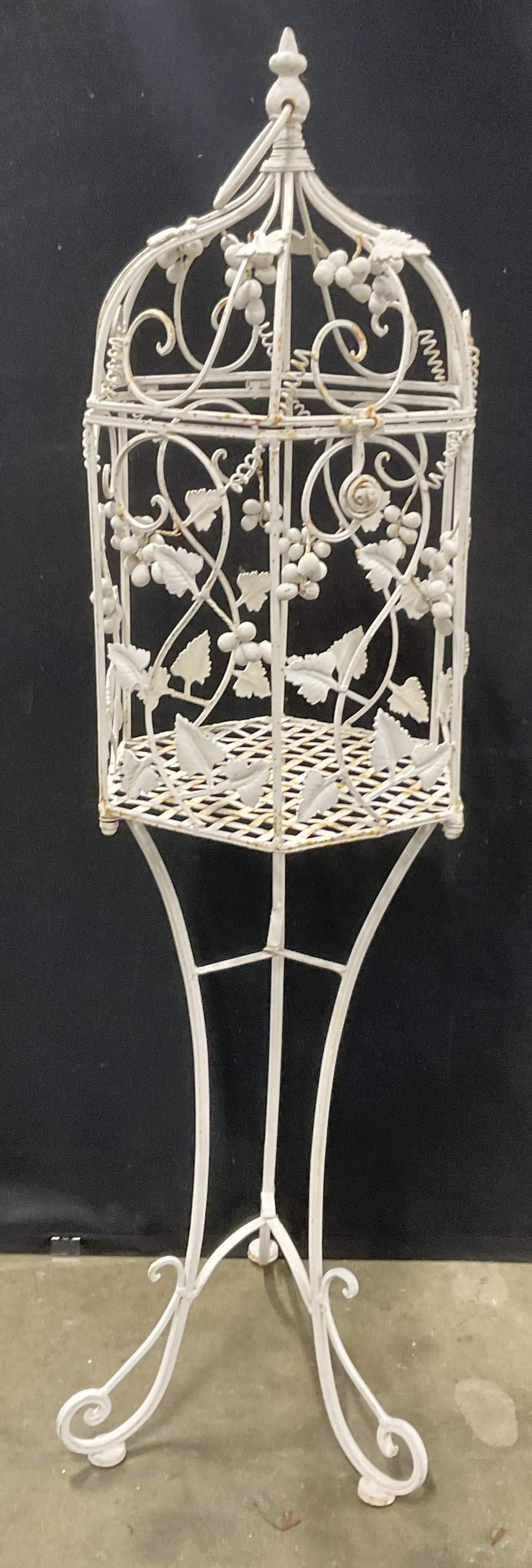 Vntg White Iron Grapevine Birdcage Plant Stand 4ft (1 of 10)