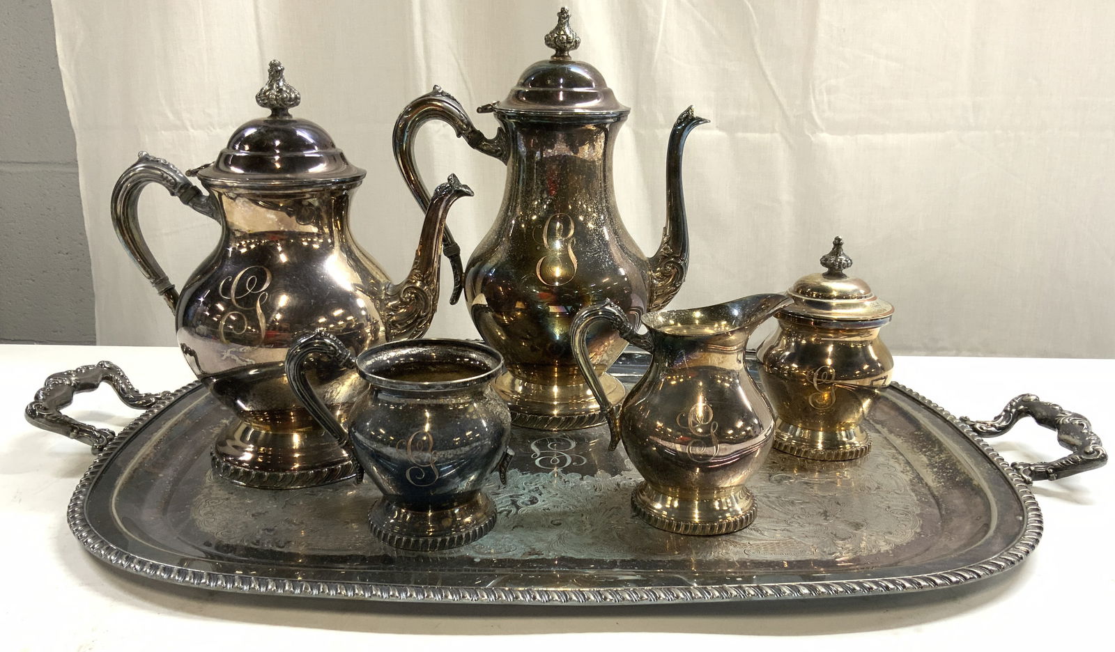 SHEETS RS CO 6 Silv Pl Monogrammed Tea Service (1 of 11)