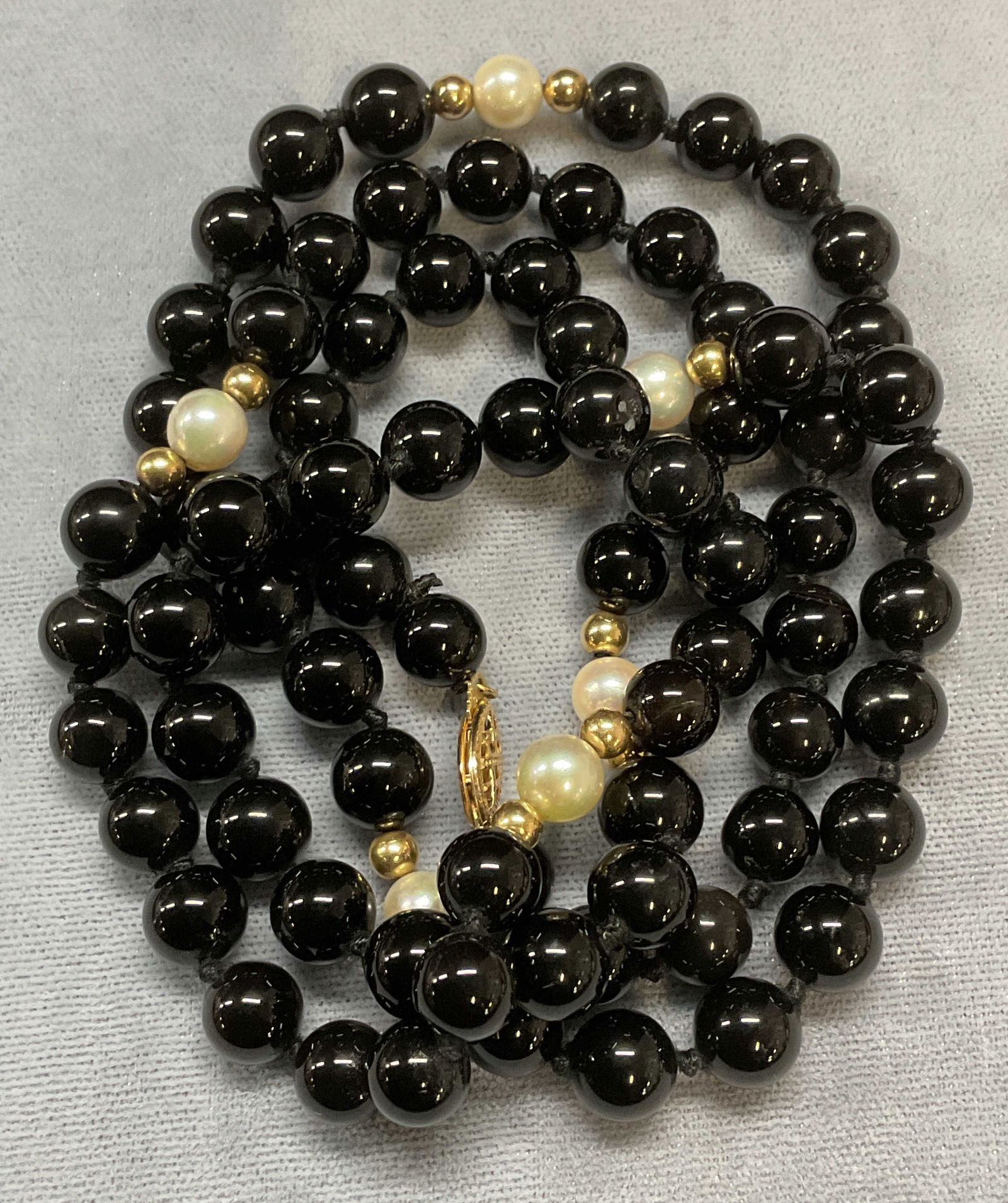 14k Gold, Black Onyx, Pearl Beaded Necklace (1 of 7)