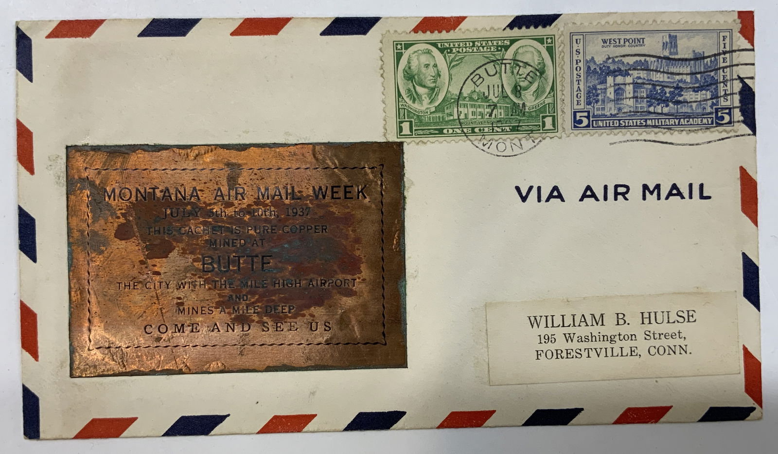 Montana Air Mail Cover Butte Copper 1937 (1 of 7)
