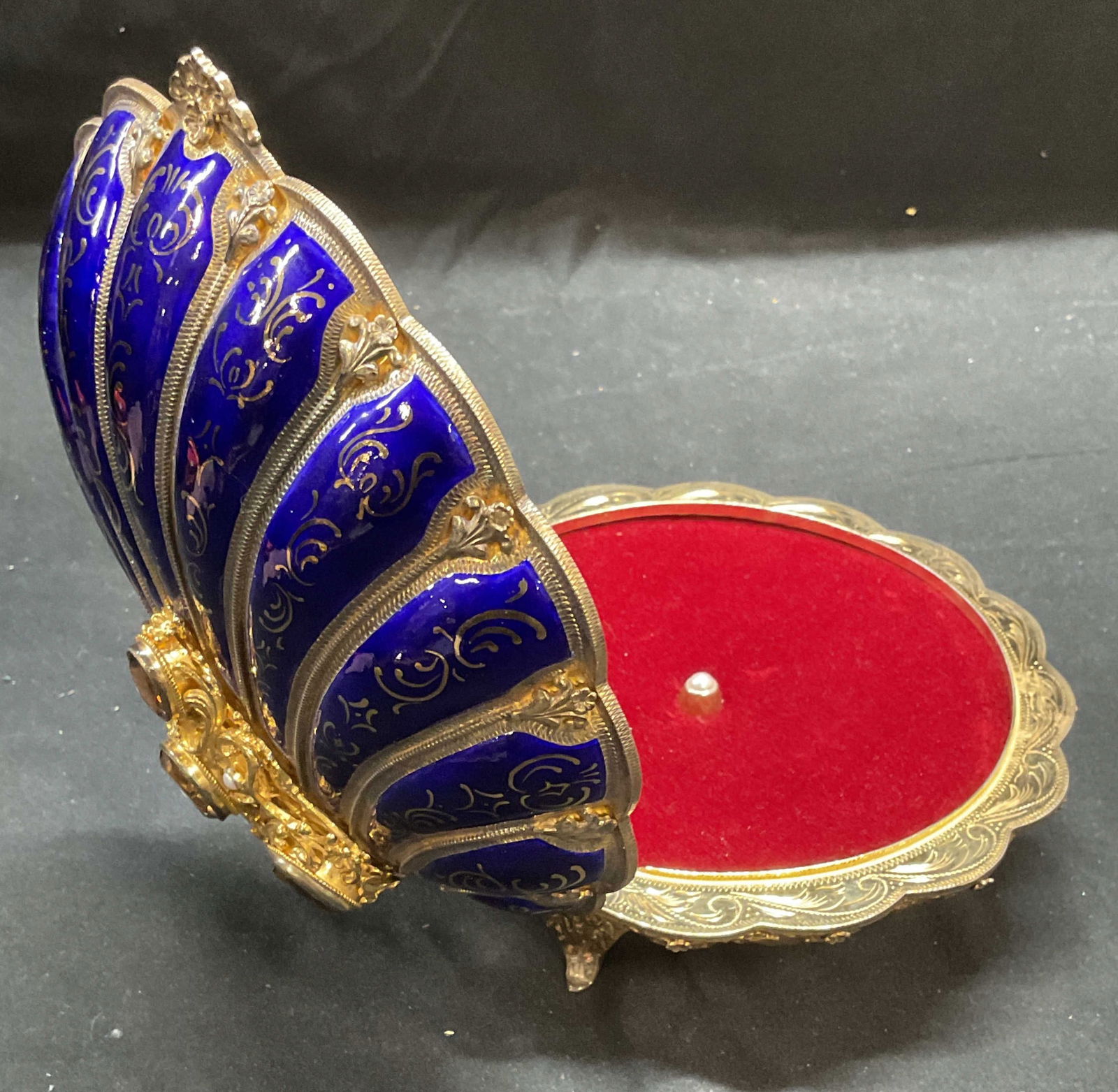 Antique Gilt Enamel Shell & Pearl Jewelry Box (1 of 6)