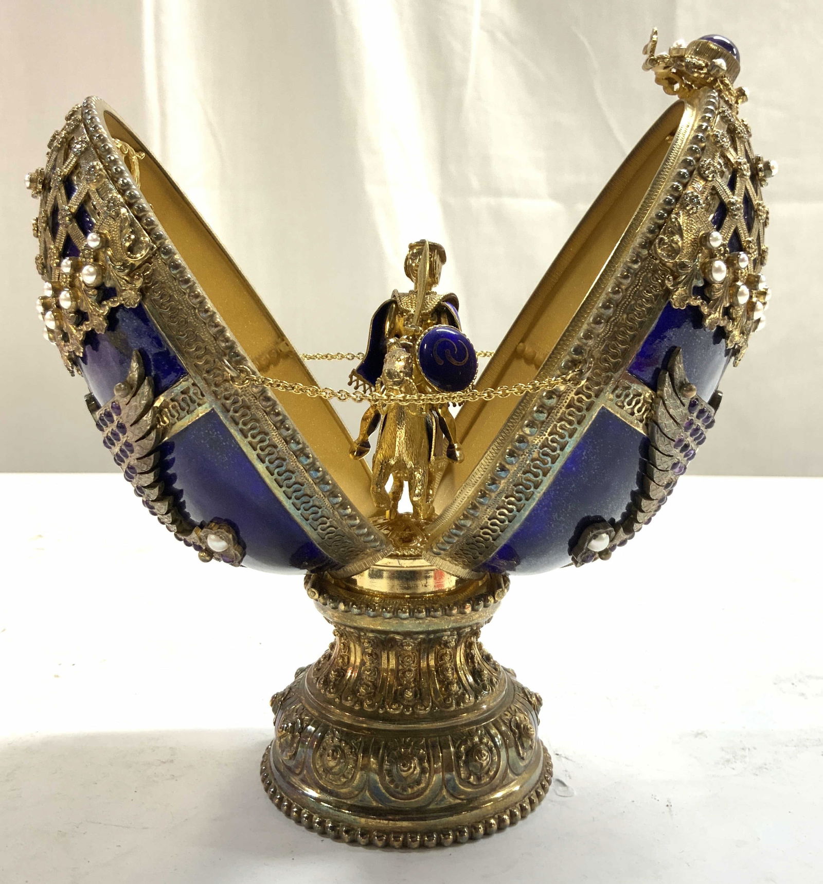 Faberge Style Enameled Silv Egg W Figure RUSSIA (1 of 10)