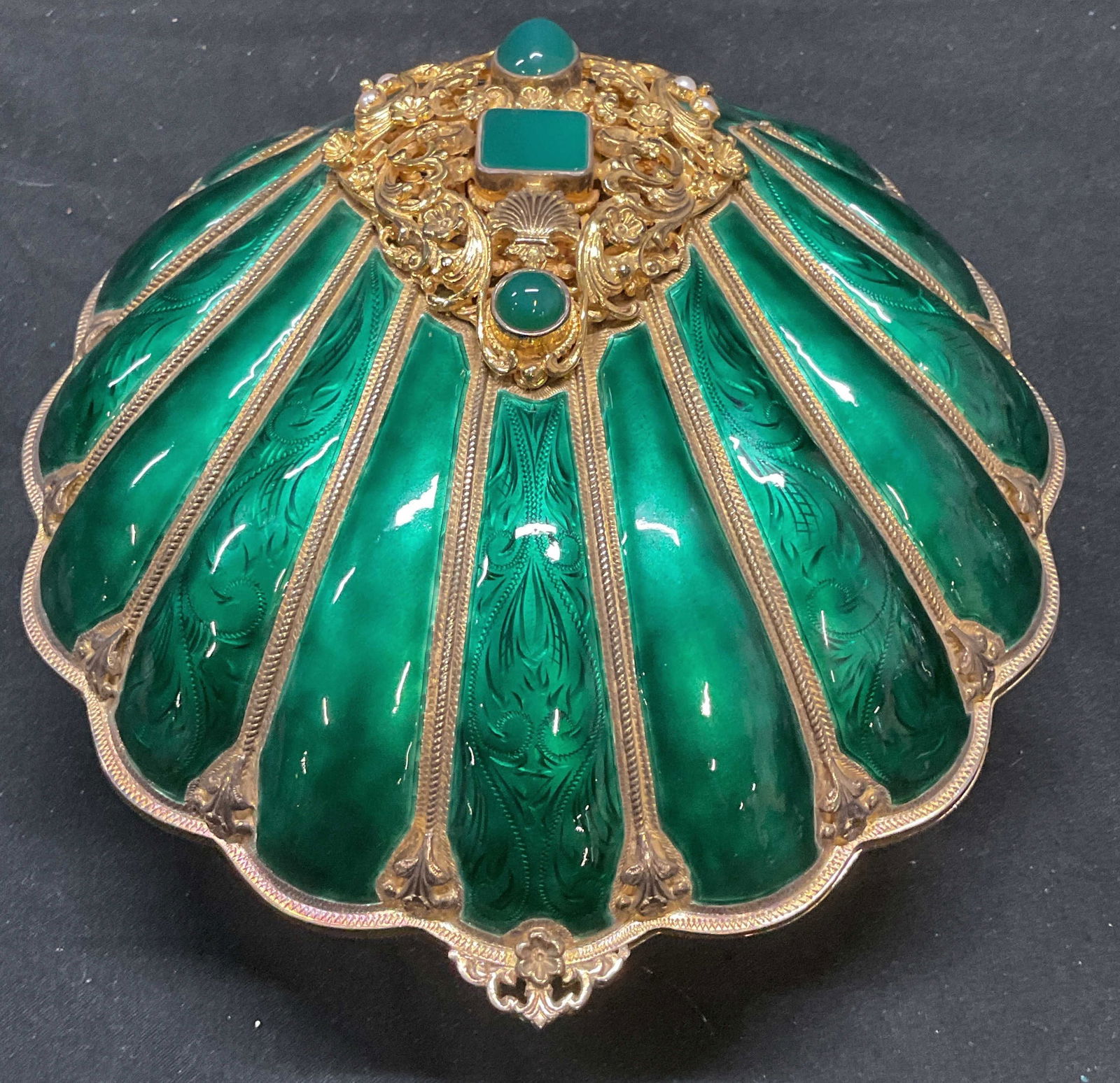 Antique Gilt Enamel Shell & Pearl Jewelry Box (1 of 6)