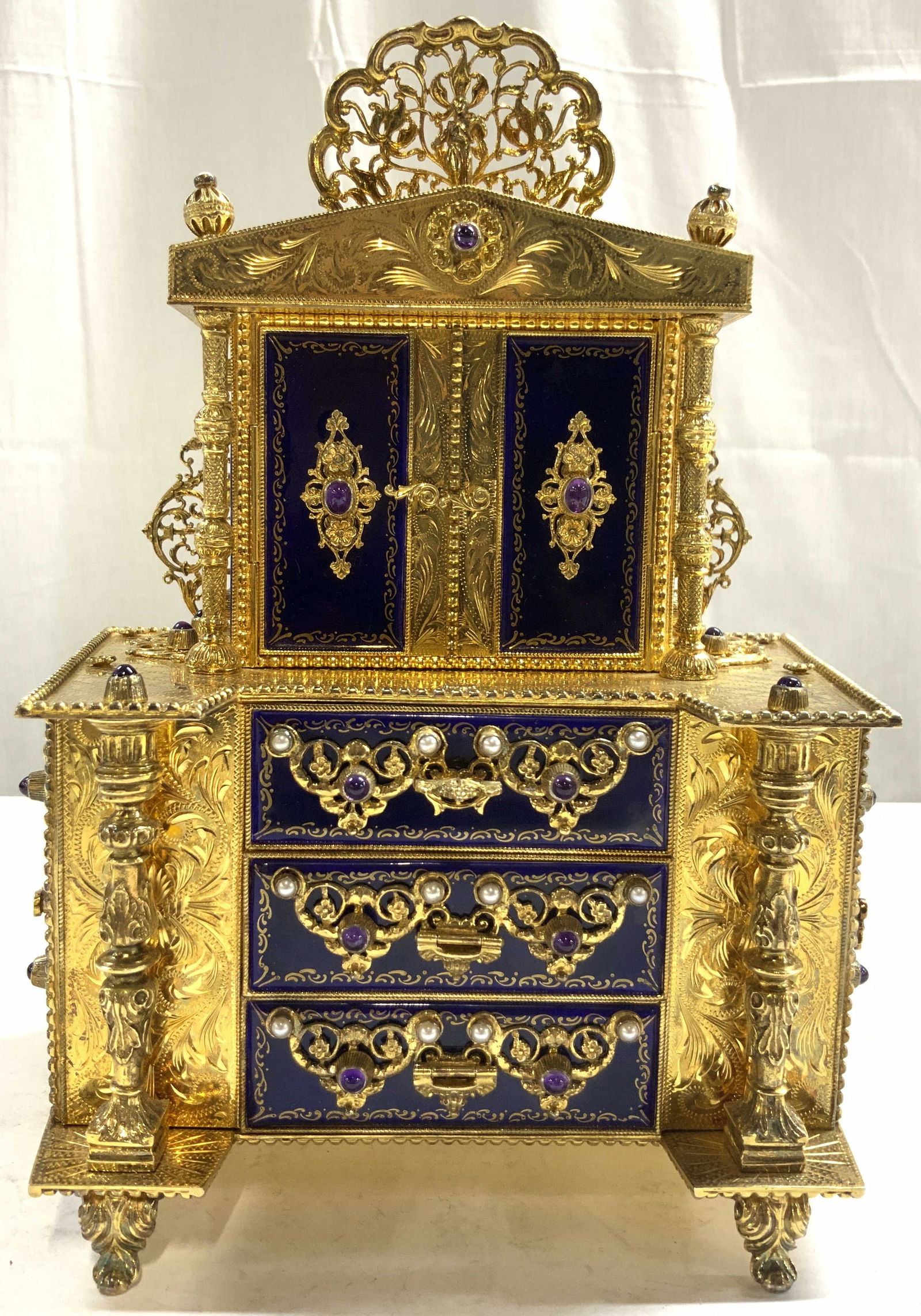 Gilt Enamel Amethyst & Pearl Mntd Music Jewelry Chest (1 of 11)