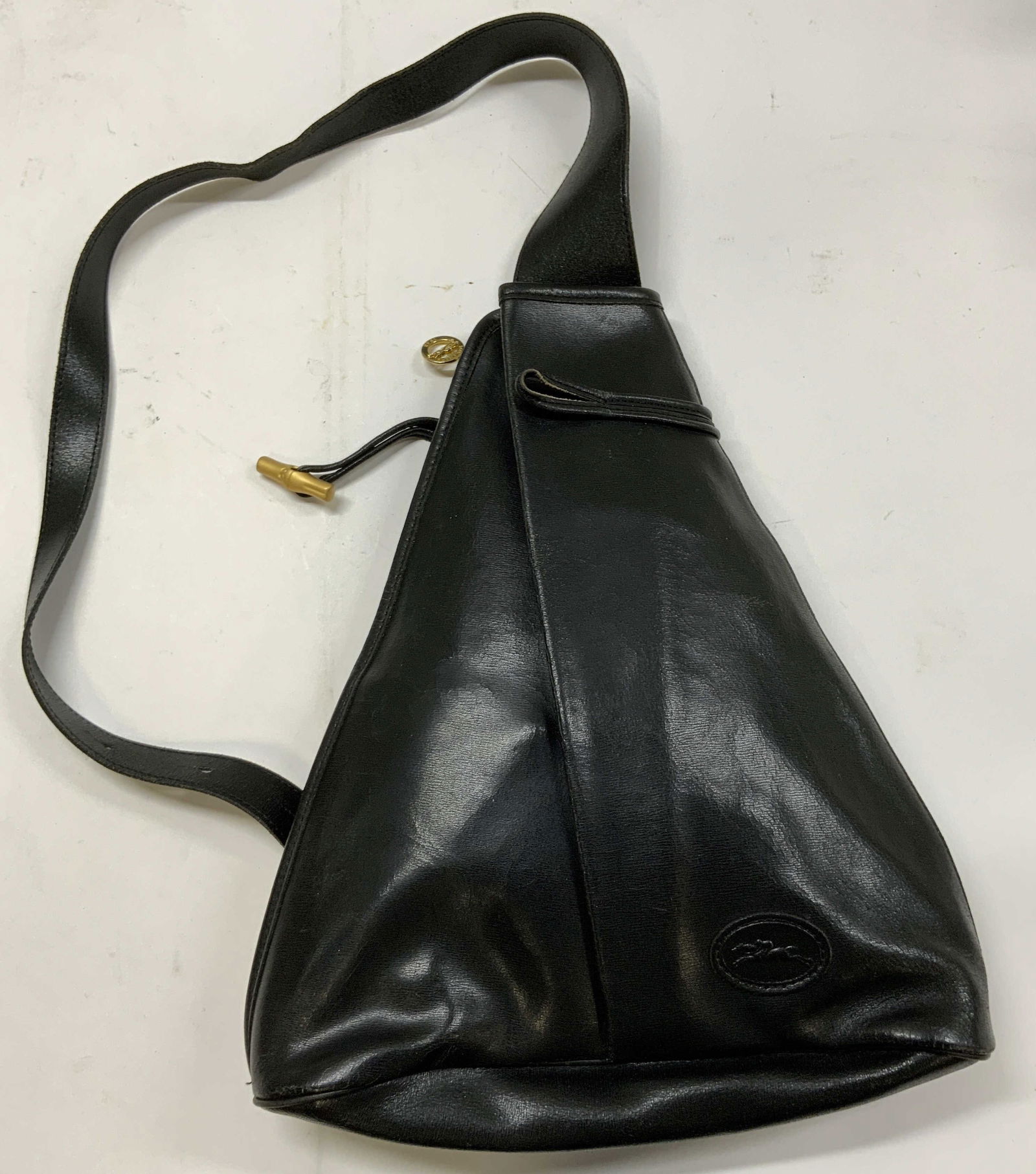 LONGCHAMP Vntg Black Leather Saddle Bag (1 of 10)