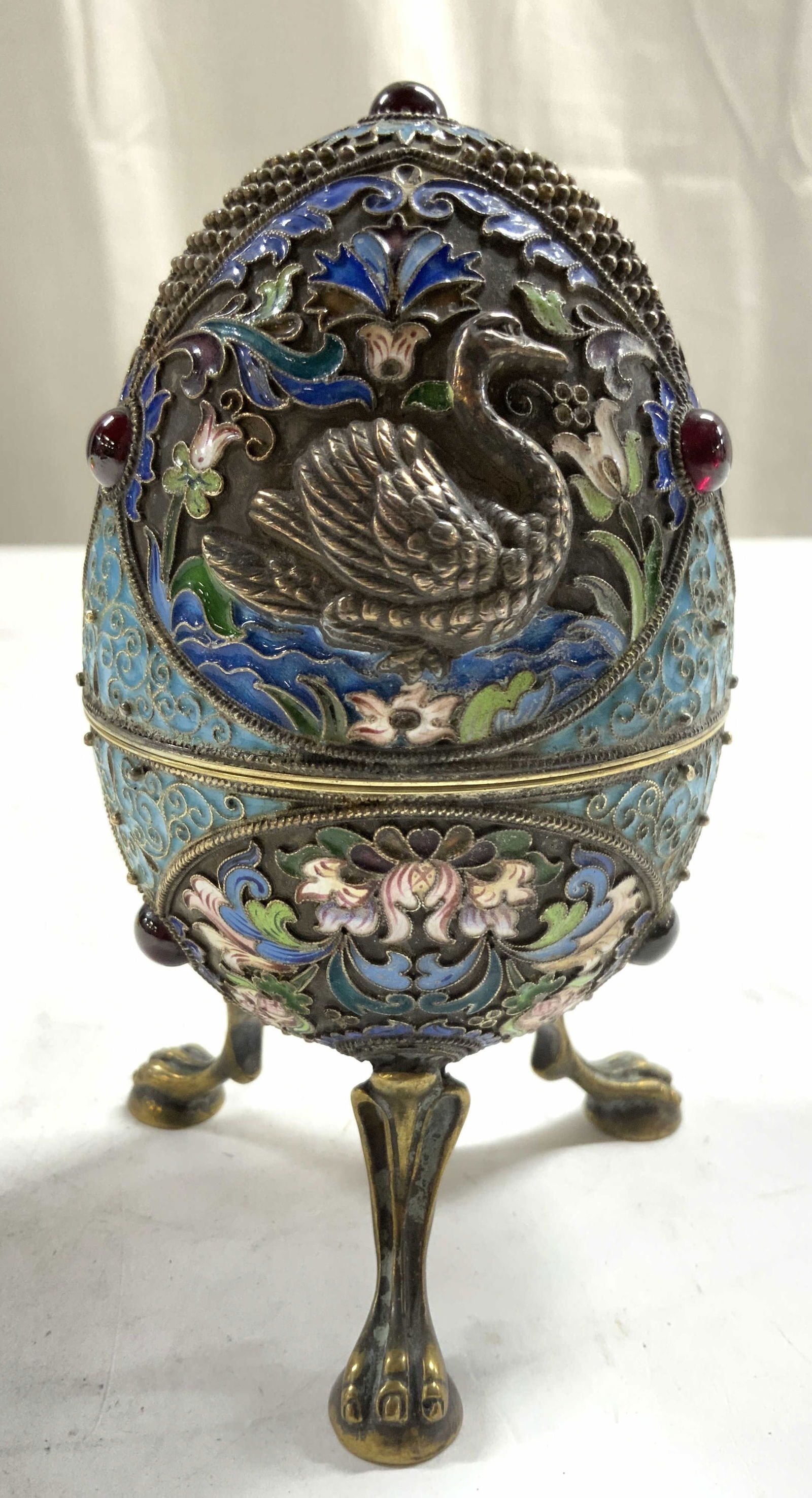 Atq Russian Sterling Silver Egg W Cloisonne Enamel (1 of 8)