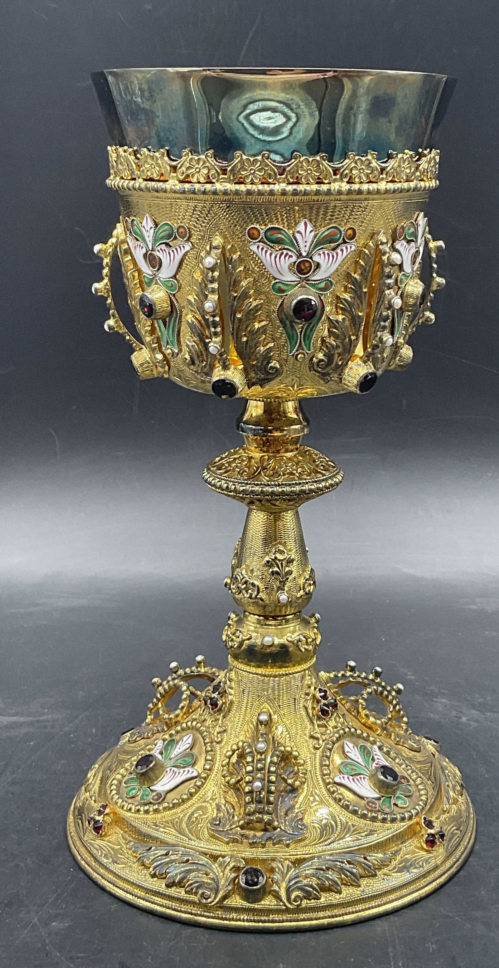 Gilt Sterling Enamel & Semiprecious Stone Chalice (1 of 10)