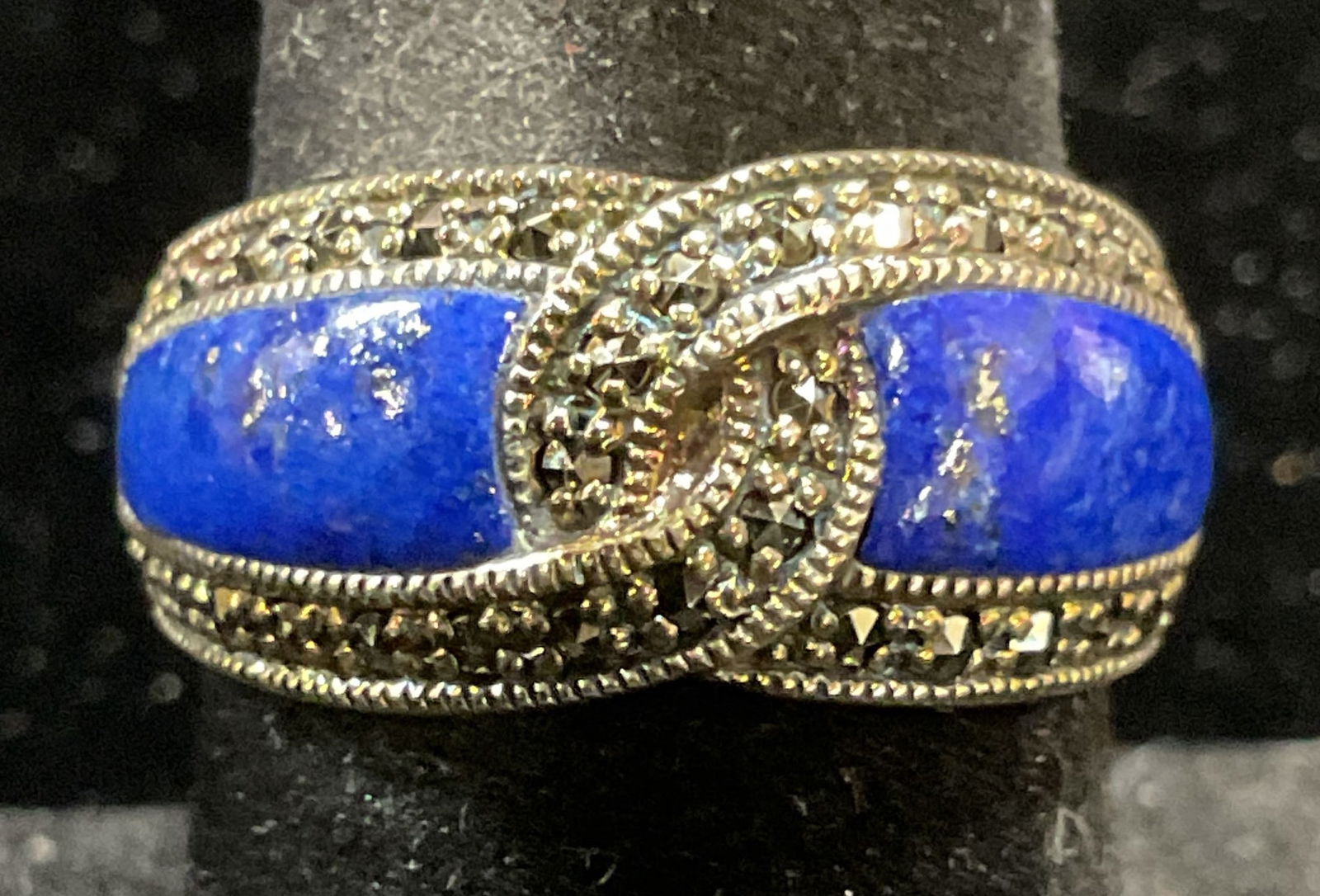 Vtg Sgn Sterling Silver Lapis Marcasite Ring (1 of 7)