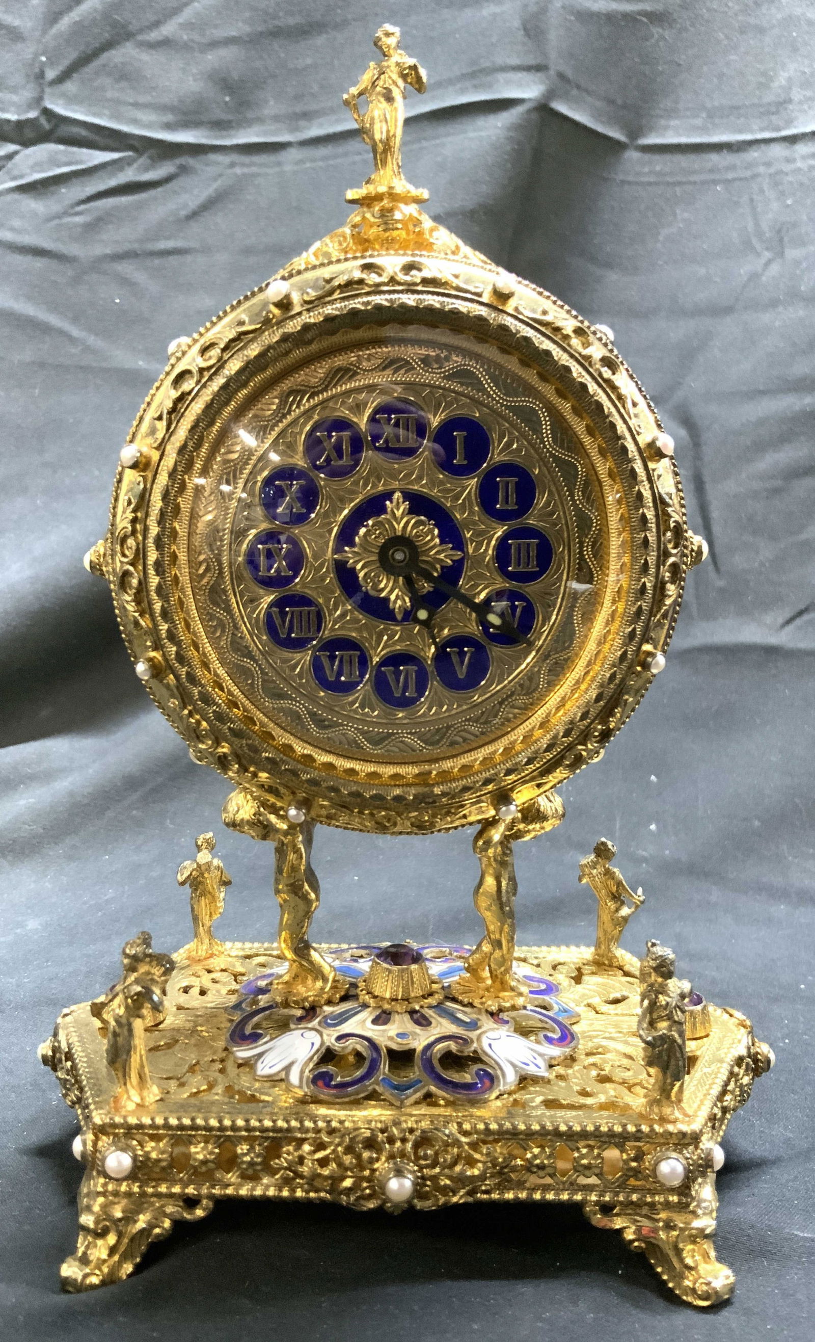 Viennese Gold Plated, Amethyst & Pearl Mantle Clock (1 of 8)