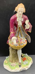 Antq SITZENDORF DRESDEN Porc Man with Flowers Fig.